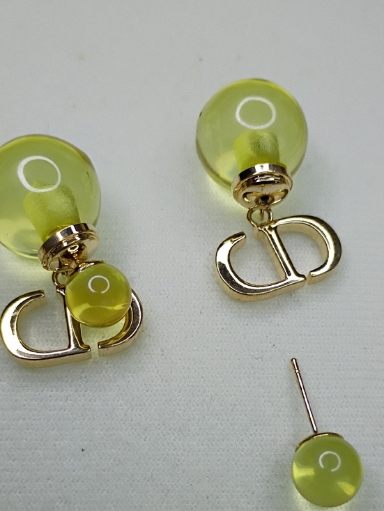Fashion Jewelry Jewelry - New Gold-Tone Yellow Glass Drop Earrings with CD Monogram Fashion Jewelry